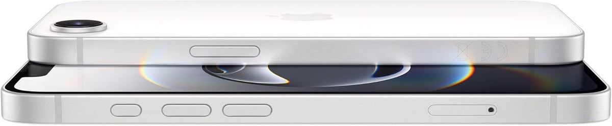 Refurbished Apple iPhone 16e A3212 (Fully Unlocked) 128GB White (Grade A) Bundle with Pre-Installed Tempered Glass and Bluetooth Earbuds