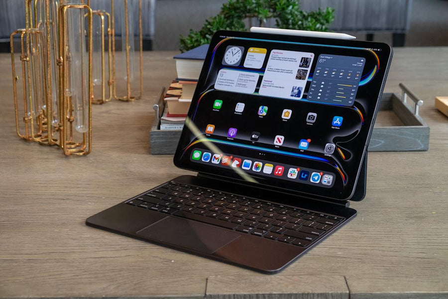 Certified refurbished iPad 9th Gen on a clean desk with accessories