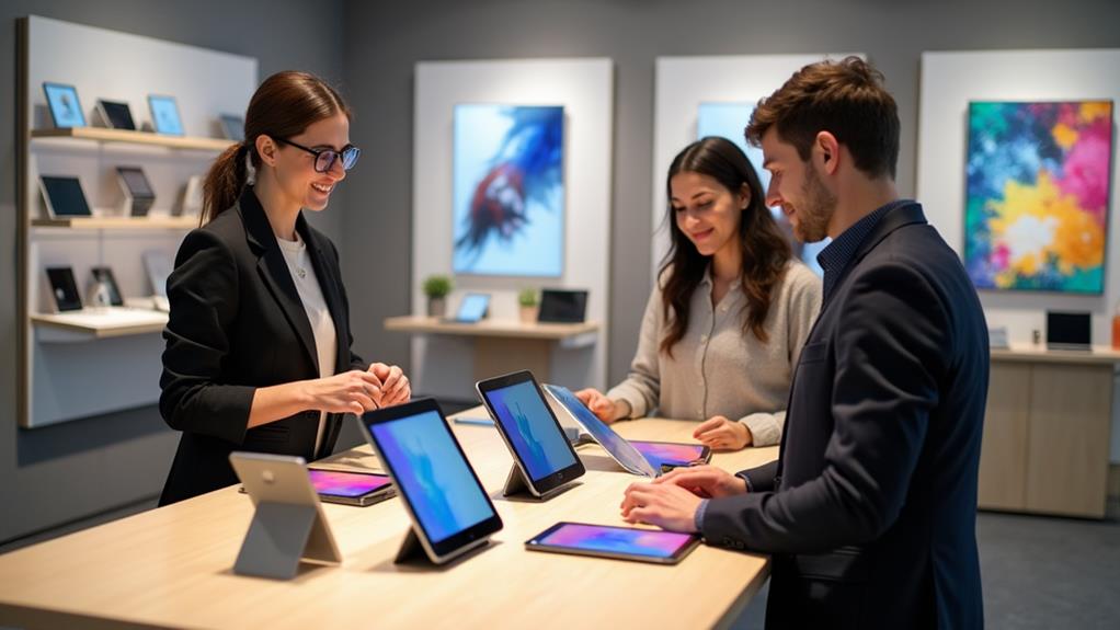 Business team using refurbished smartphones in an office setting