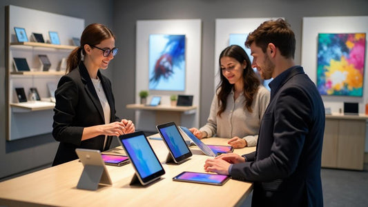 Business team using refurbished smartphones in an office setting