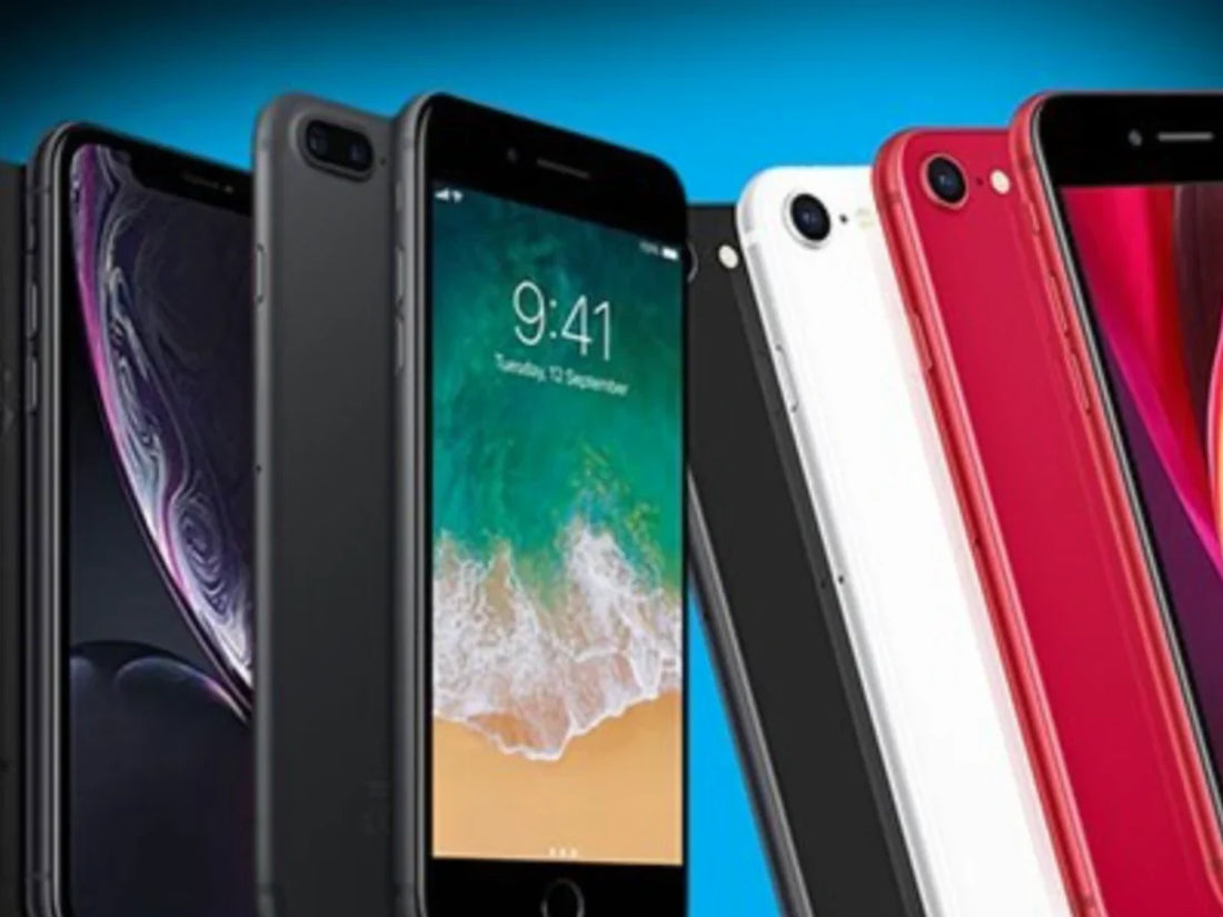 Refurbished iPhone next to a new budget smartphone on a desk