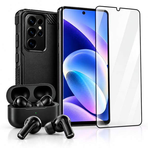 Android Bundle with Case, Tempered Glass and Wireless Earbuds