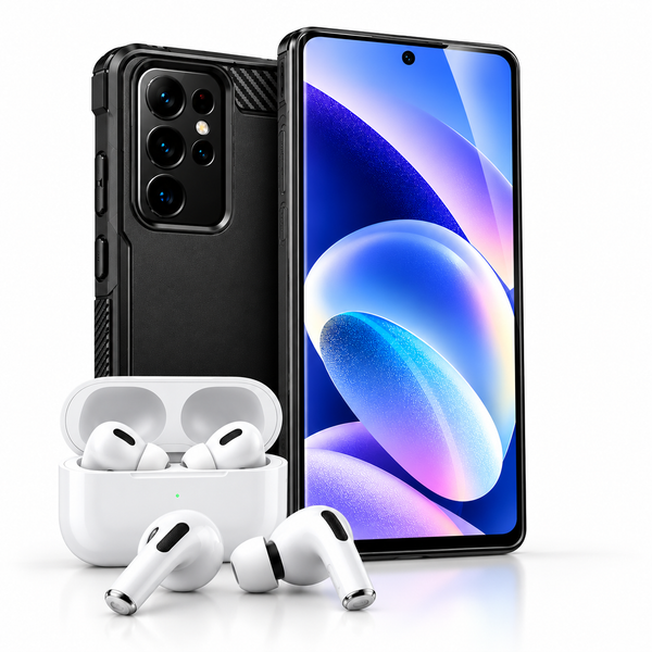 Android Bundle with Pre-Installed Tempered Glass and Bluetooth Earbuds