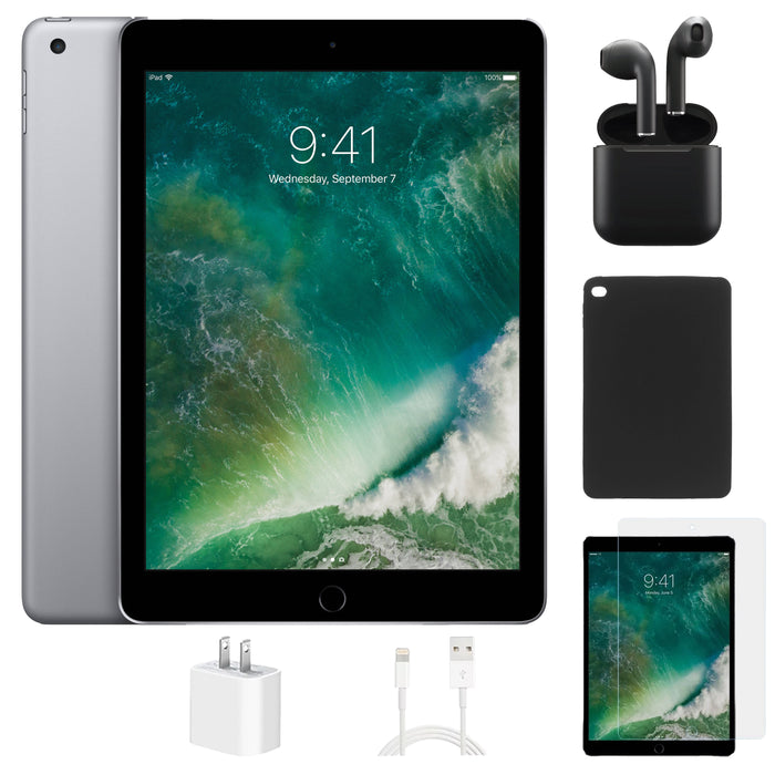 Refurbished Apple iPad 5th Gen | WiFi | Bundle w/ Case, Wireless Earbuds,Tempered Glass Screen Protector