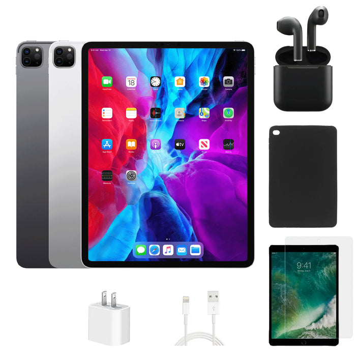 Refurbished Apple iPad Pro 12.9" 4th Gen | WiFi + Cellular Unlocked | Bundle w/ Case, Wireless Earbuds,Tempered Glass Screen Protector