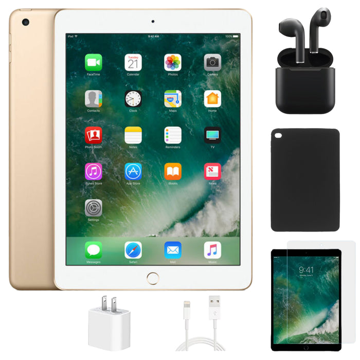 Refurbished Apple iPad 7th Gen | WiFi + Cellular Unlocked | Bundle w/ Case, Wireless Earbuds,Tempered Glass Screen Protector