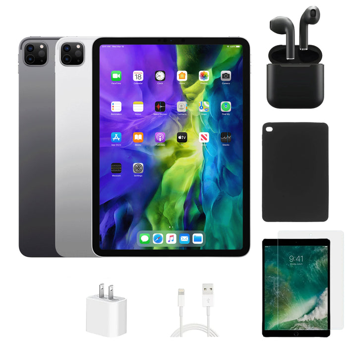 Refurbished Apple iPad Pro 11" | 2020 | WiFi | Bundle w/ Case, Wireless Earbuds,Tempered Glass Screen Protector