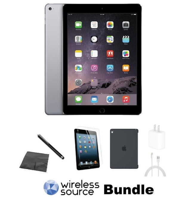 Refurbished Apple iPad Air 2 | WiFi | Bundle w/ Case, Tempered Glass, Stylus, Microfiber Cleaning Cloth, Charger