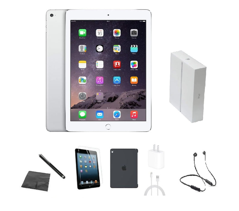 Refurbished Apple iPad Air 2 | WiFi + Cellular Unlocked | Bundle w/ Case, Box, Bluetooth Headset, Tempered Glass, Stylus, Charger