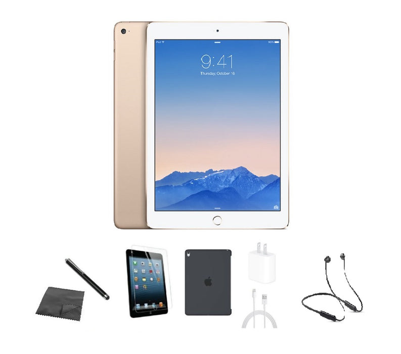 Refurbished Apple iPad Air 2 | WiFi | Bundle w/ Case, Bluetooth Headset, Tempered Glass, Stylus, Charger