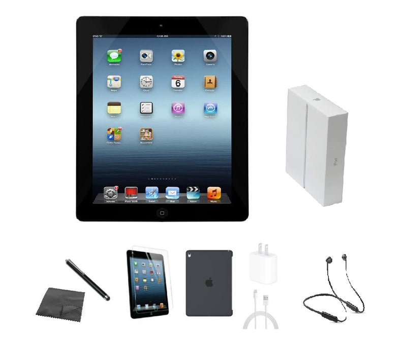 Refurbished Apple iPad 4 | WiFi + Cellular GSM Unlocked | Bundle w/ Case, Box, Bluetooth Headset, Tempered Glass, Stylus, Charger