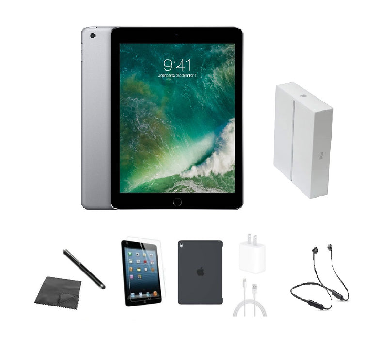 Refurbished Apple iPad 5 | WiFi + Cellular Unlocked | Bundle w/ Case, Box, Bluetooth Headset, Tempered Glass, Stylus, Charger