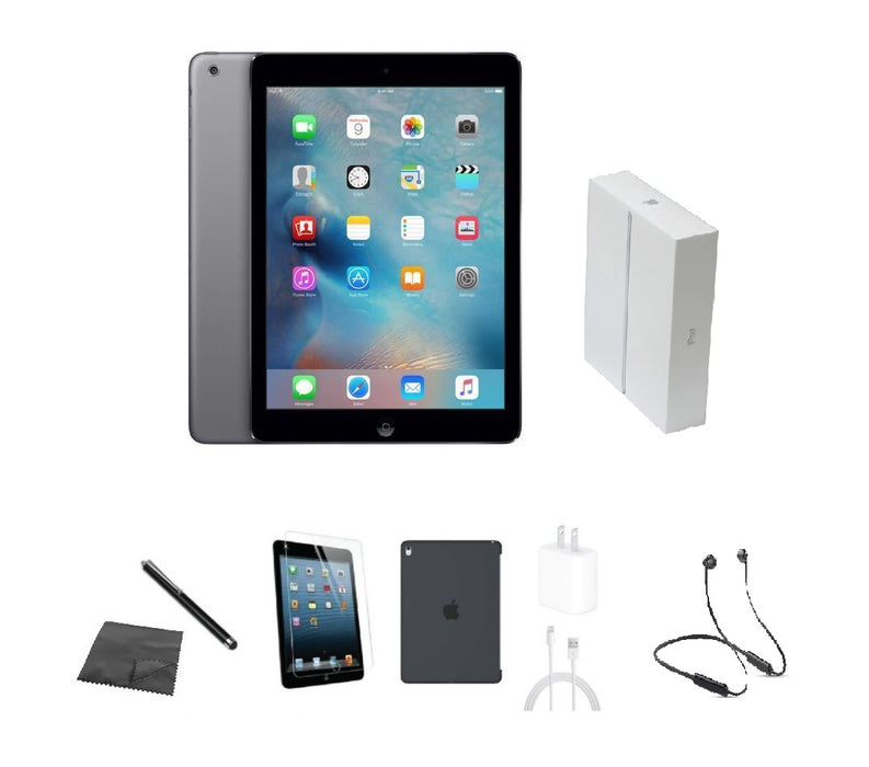 Refurbished Apple iPad Air  | WiFi + Cellular Unlocked | Bundle w/ Case, Box, Bluetooth Headset, Tempered Glass, Stylus, Charger