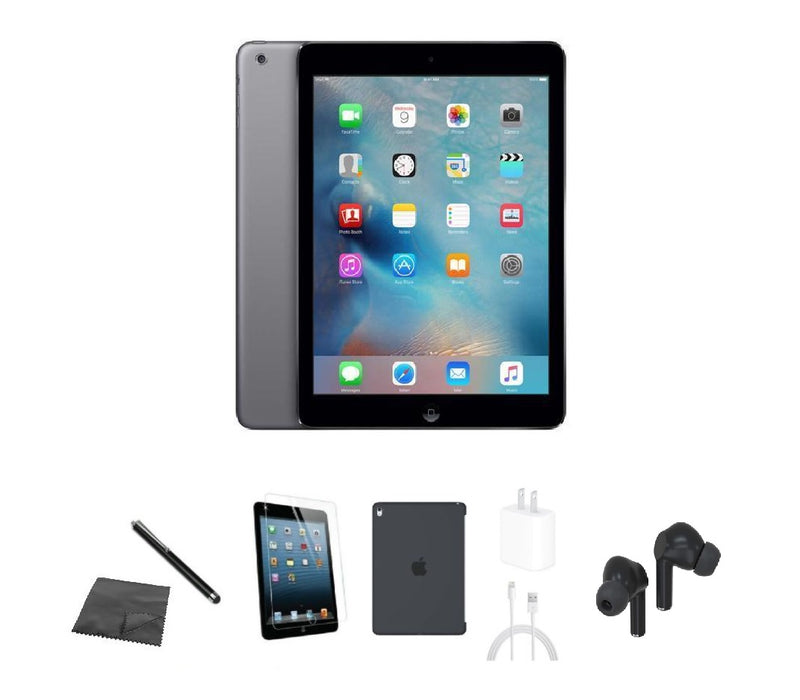 Refurbished Apple iPad Air | WiFi + Cellular Unlocked | Bundle w/ Case, Bluetooth Earbuds, Tempered Glass, Stylus, Charger