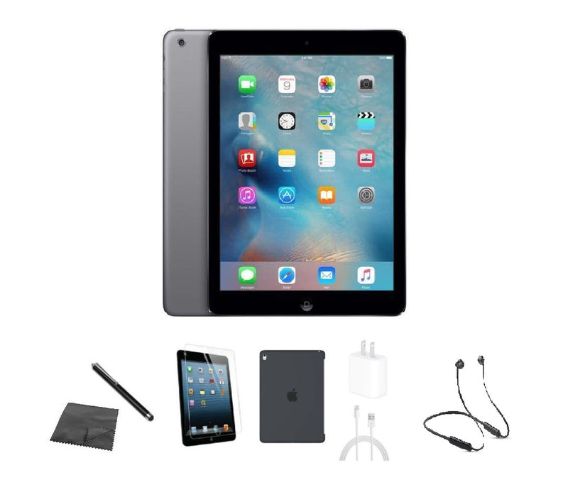 Refurbished Apple iPad Air | WiFi + Cellular Unlocked | Bundle w/ Case, Bluetooth Headset, Tempered Glass, Stylus, Charger