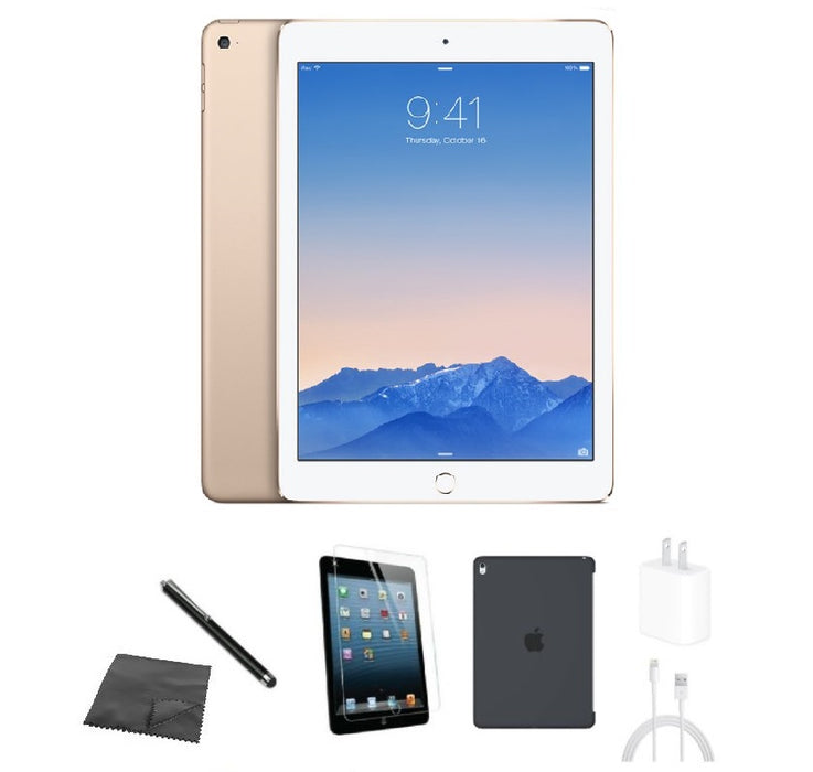 Refurbished Apple iPad Air 2 | WiFi + Cellular Unlocked | Bundle w/ Case, Tempered Glass, Stylus, Charger