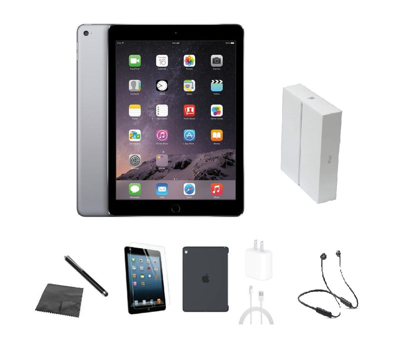 Refurbished Apple iPad Air 2 | WiFi | Bundle w/ Case, Box, Bluetooth Headset, Tempered Glass, Stylus, Charger