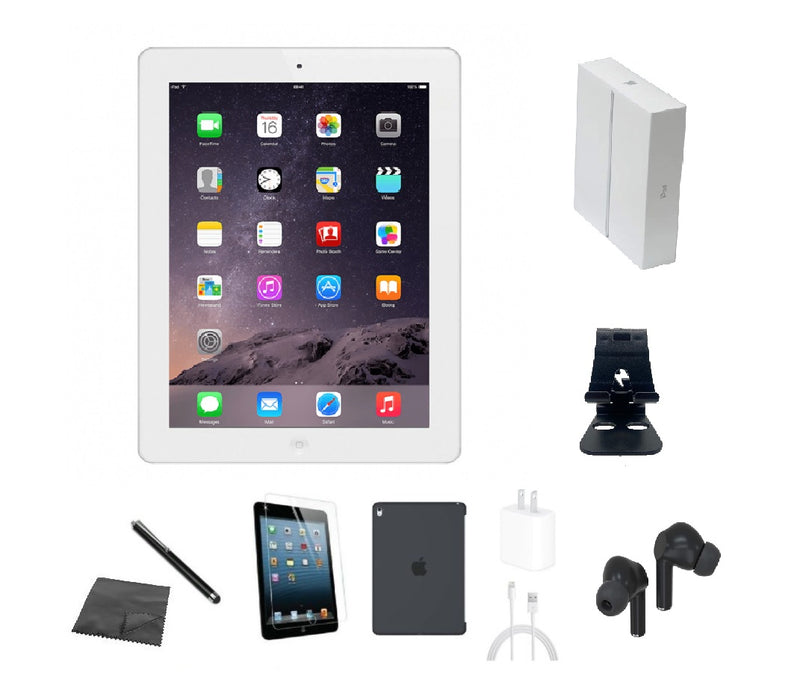 Refurbished Apple iPad 4 | WiFi | Bundle w/ Case, Box, Bluetooth Earbuds, Tempered Glass, Stylus, Stand, Charger