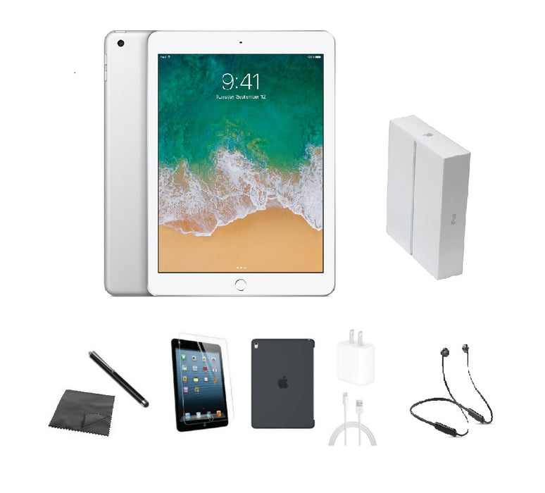 Refurbished Apple iPad 5 | WiFi + Cellular Unlocked | Bundle w/ Case, Box, Bluetooth Headset, Tempered Glass, Stylus, Charger