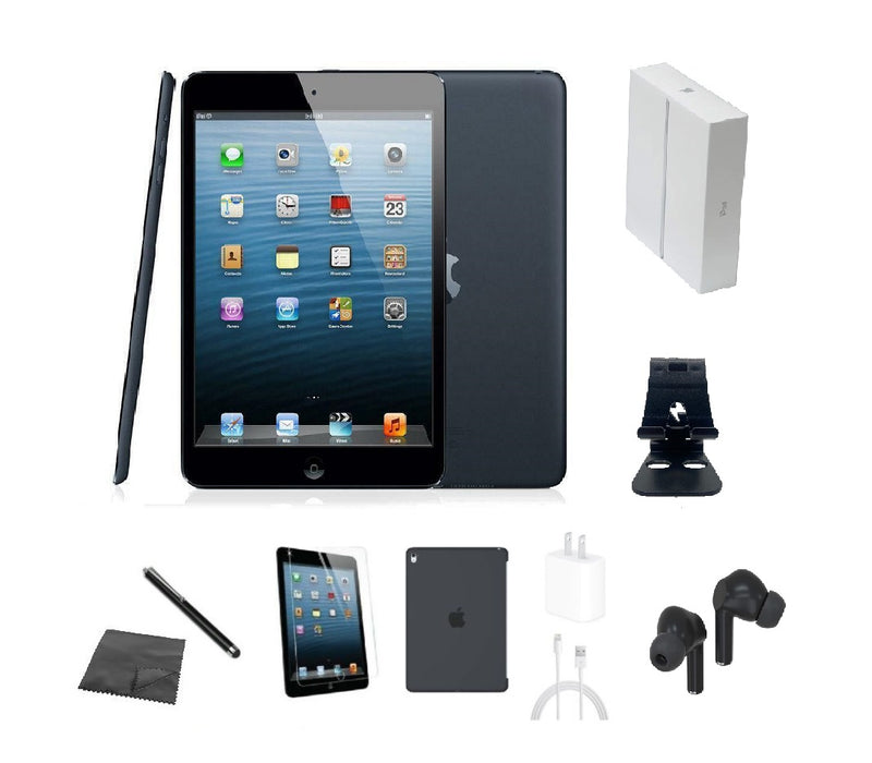 Refurbished Apple iPad Mini 1st Gen | WiFi | Bundle w/ Case, Box, Bluetooth Earbuds, Tempered Glass, Stylus, Stand, Charger