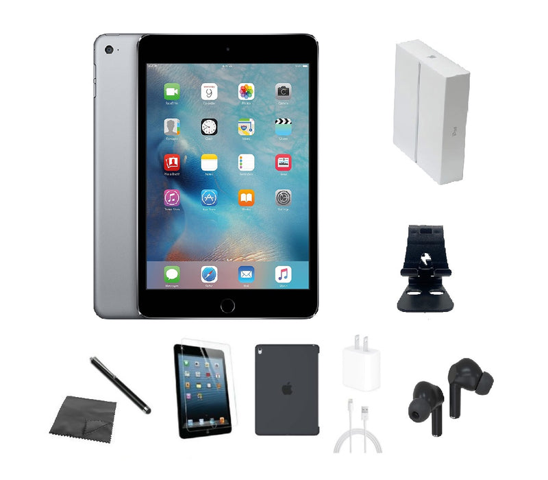 Refurbished Apple iPad Mini 2 | WiFi | Bundle w/ Case, Box, Bluetooth Earbuds, Tempered Glass, Stylus, Stand, Charger
