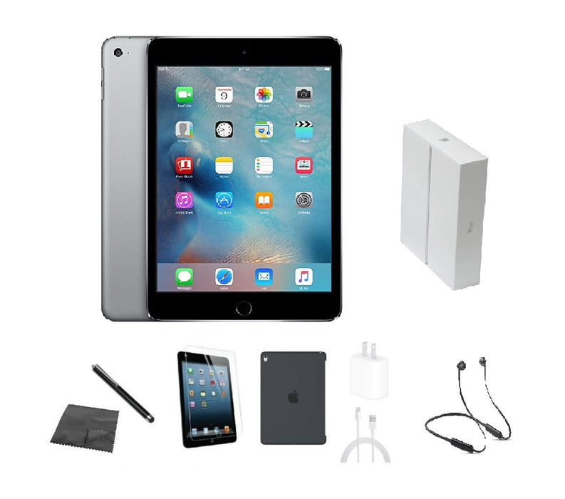 Refurbished Apple iPad Mini 4 | WiFi | Bundle w/ Case, Box, Bluetooth Headset, Tempered Glass, Stylus, Charger