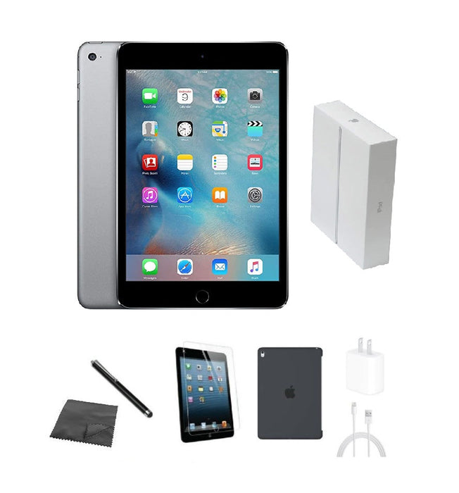 Refurbished Apple iPad Mini 4 | WiFi | Bundle w/ Case, Box, Tempered Glass, Stylus, Charger