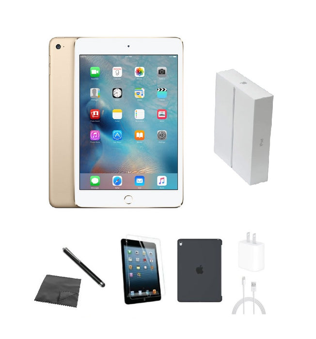 Refurbished Apple iPad Mini 4 | WiFi | Bundle w/ Case, Box, Tempered Glass, Stylus, Charger
