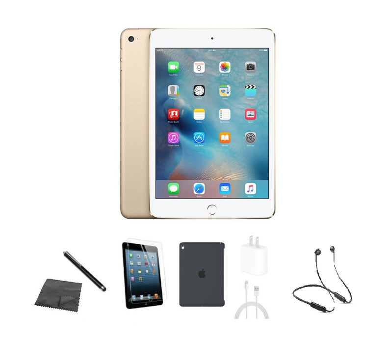 Refurbished Apple iPad Mini 4 | WiFi | Bundle w/ Case, Bluetooth Headset, Tempered Glass, Stylus, Charger