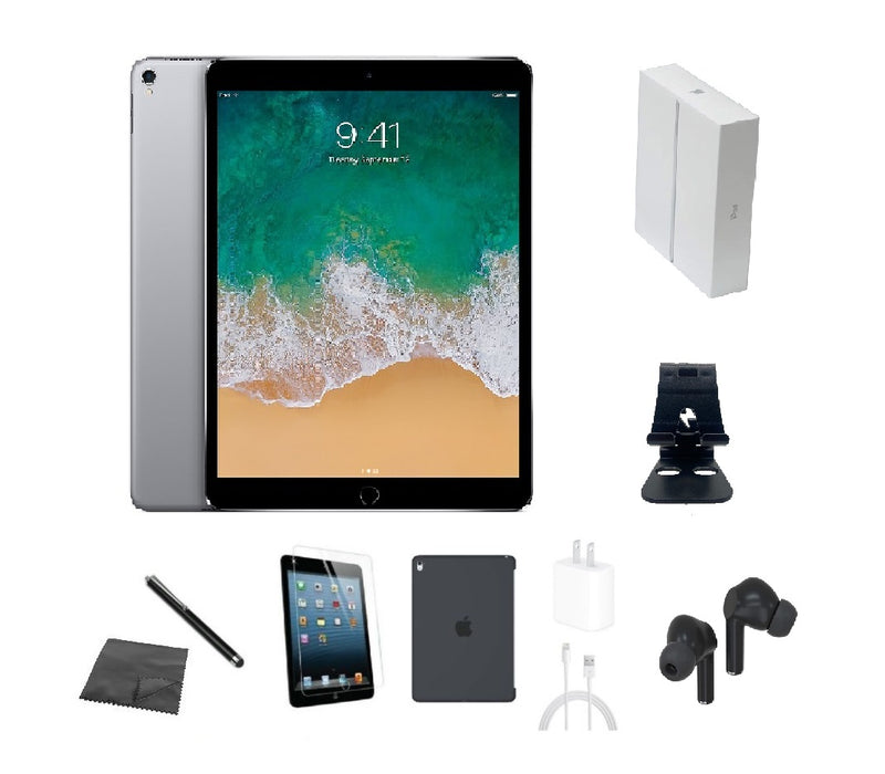 Refurbished Apple iPad Pro 10.5" | WiFi + Cellular Unlocked | Bundle w/ Case, Box, Bluetooth Earbuds, Tempered Glass, Stylus, Stand, Charger