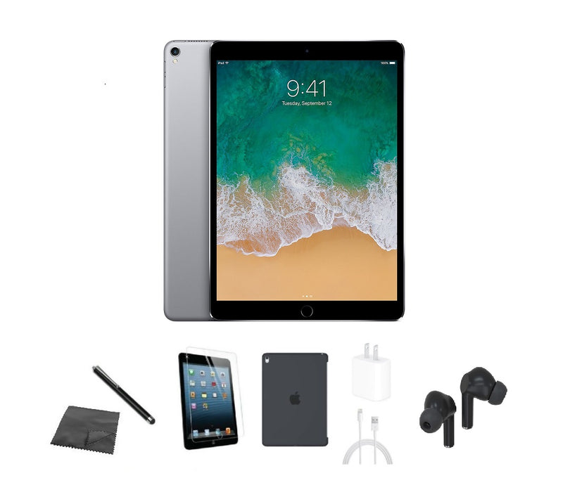 Refurbished Apple iPad Pro 10.5" | WiFi + Cellular Unlocked | Bundle w/ Case, Bluetooth Earbuds, Tempered Glass, Stylus, Charger