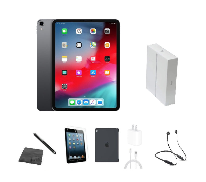Refurbished Apple iPad Pro 11" | 2018 | WiFi + Cellular Unlocked | Bundle w/ Case, Box, Bluetooth Headset, Tempered Glass, Stylus, Charger