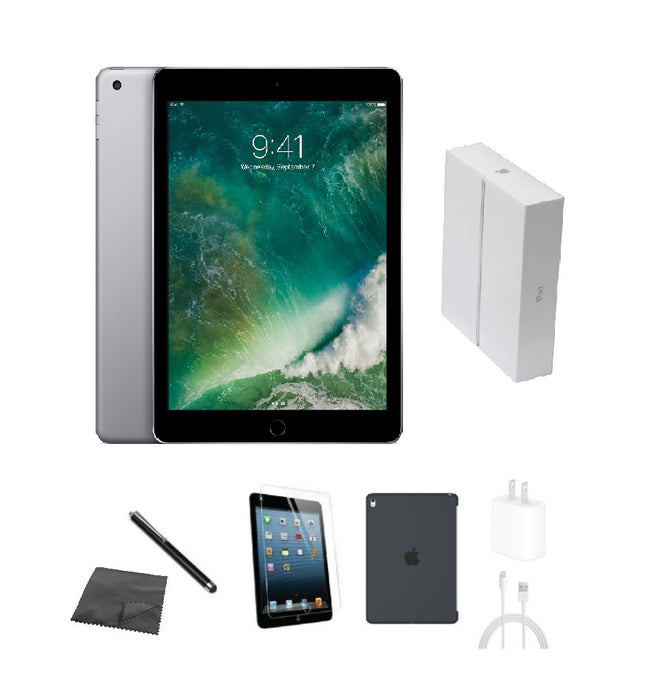 Refurbished Apple iPad 5 | WiFi + Cellular Unlocked | Bundle w/ Case, Box, Tempered Glass, Stylus, Charger