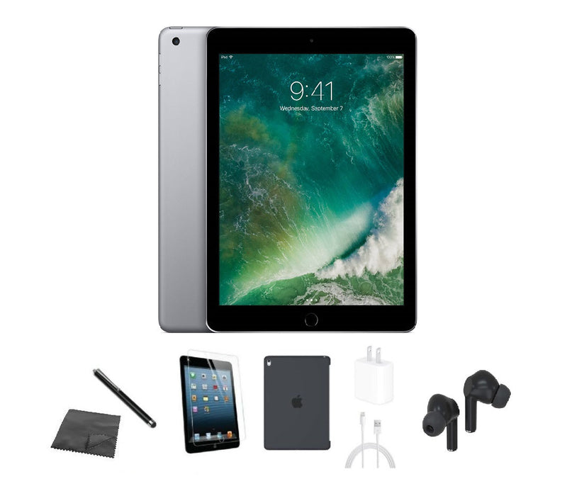 Refurbished Apple iPad 5 | WiFi | Bundle w/ Case, Bluetooth Earbuds, Tempered Glass, Stylus, Charger