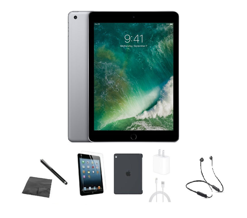 Refurbished Apple iPad 5 | WiFi + Cellular Unlocked | Bundle w/ Case, Bluetooth Headset, Tempered Glass, Stylus, Charger
