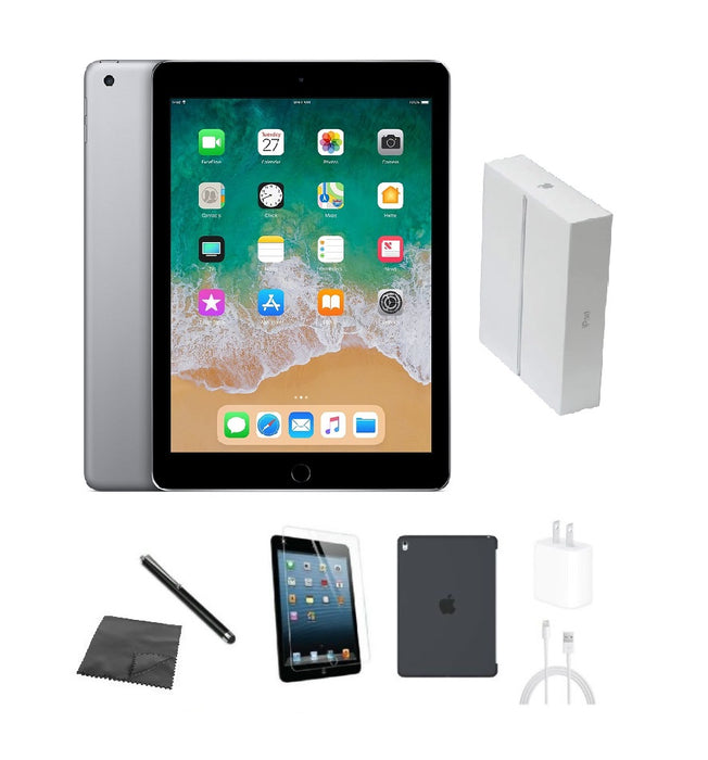 Refurbished Apple iPad 6th Gen | WiFi + Cellular Unlocked | Bundle w/ Case, Box, Tempered Glass, Stylus, Charger