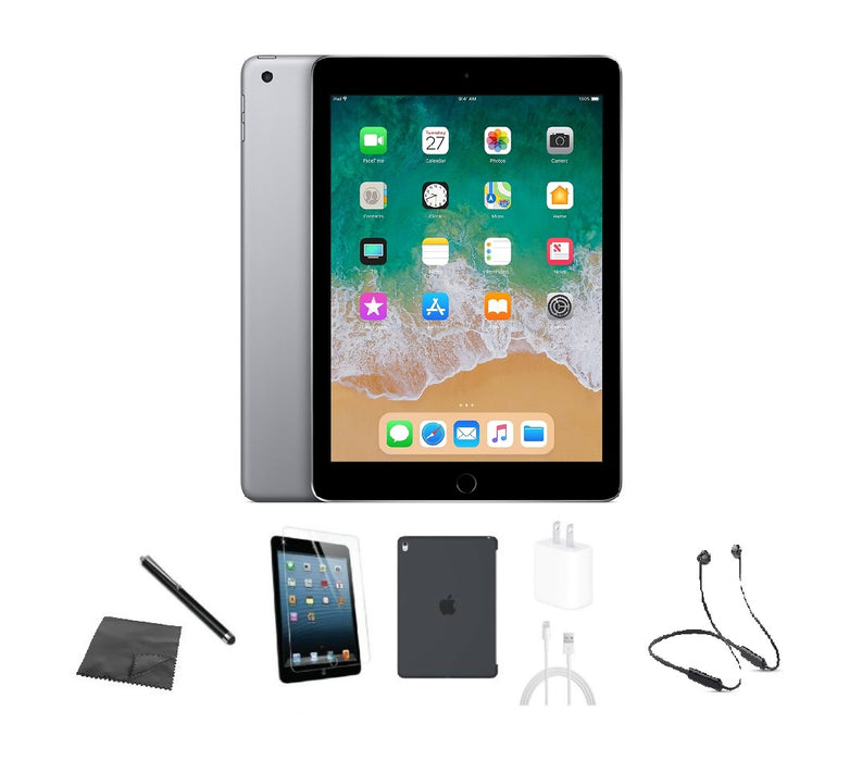 Refurbished Apple iPad 6th Gen | WiFi + Cellular Unlocked | Bundle w/ Case, Bluetooth Headset, Tempered Glass, Stylus, Charger