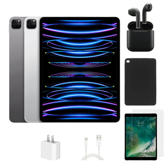 Refurbished Apple iPad Pro 12.9" 6th Gen | WiFi + Cellular Unlocked | Bundle w/ Case, Wireless Earbuds,Tempered Glass Screen Protector