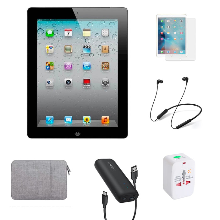 Refurbished Apple iPad 3 | WiFi | Bundle w/ Travel Case, International Adapter, Portable Charger, Neckband Earbuds, Microfiber & Tempered Glass