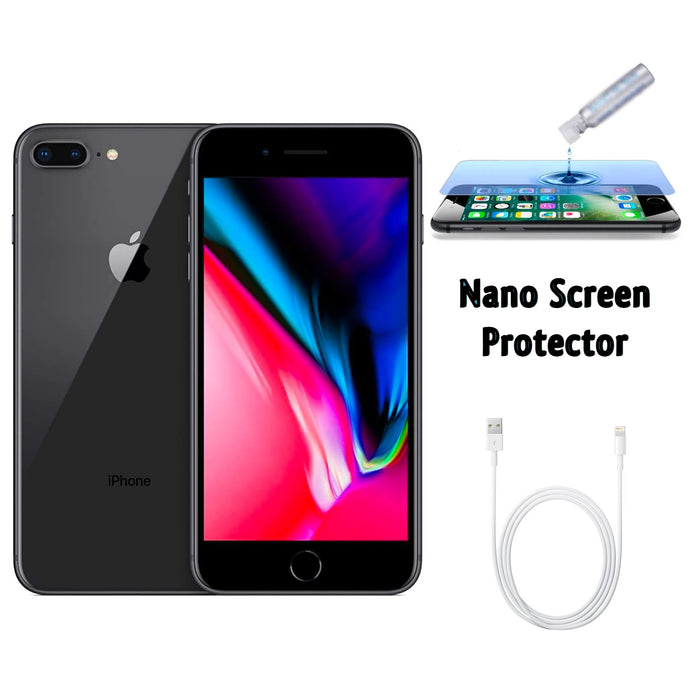 Refurbished Apple iPhone 8 Plus | Fully Unlocked | Bundle w/ Liquid Nano Screen Protector