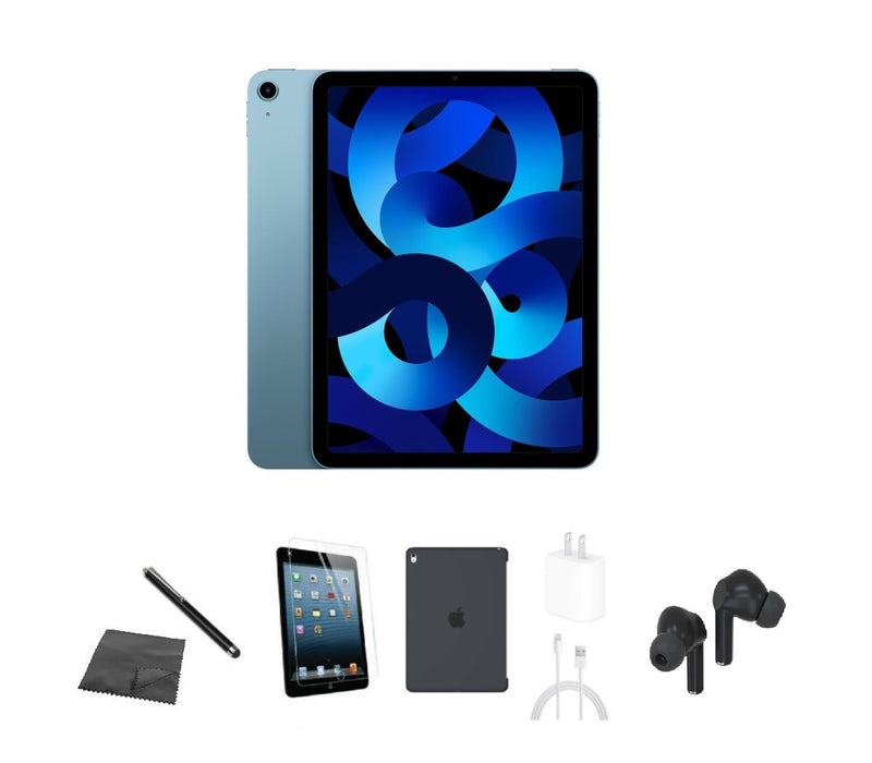 Refurbished Apple iPad Air 5 | WiFi + Cellular Unlocked | Bundle w/ Case, Bluetooth Earbuds, Tempered Glass, Stylus, Charger