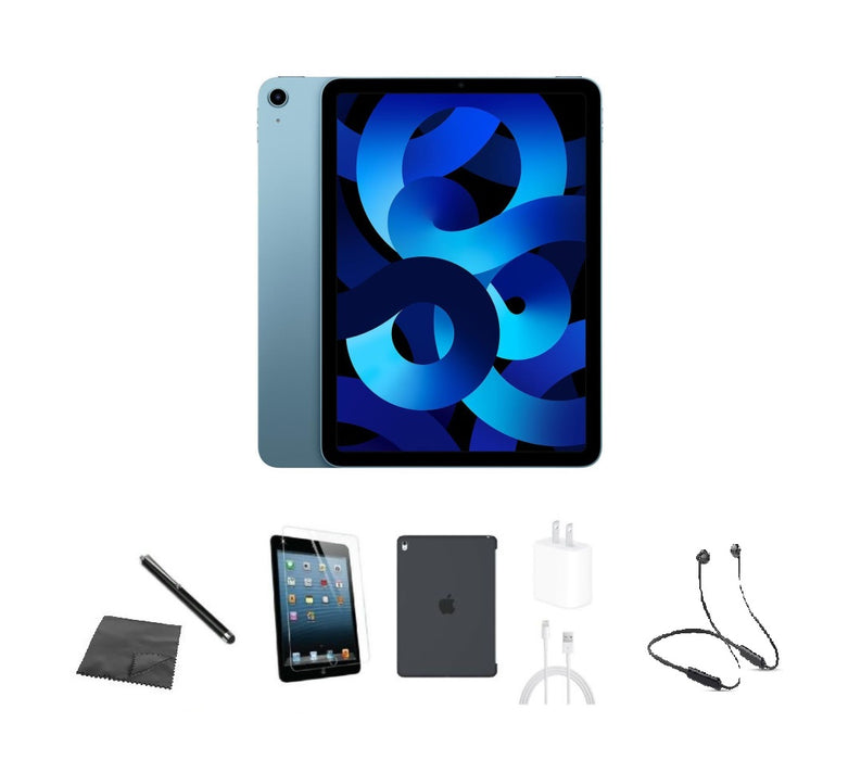 Refurbished Apple iPad Air 5 | WiFi + Cellular Unlocked | Bundle w/ Case, Bluetooth Headset, Tempered Glass, Stylus, Charger