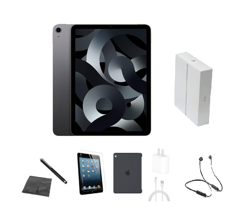 Refurbished Apple iPad Air 5 | WiFi + Cellular Unlocked | Bundle w/ Case, Box, Bluetooth Headset, Tempered Glass, Stylus, Charger