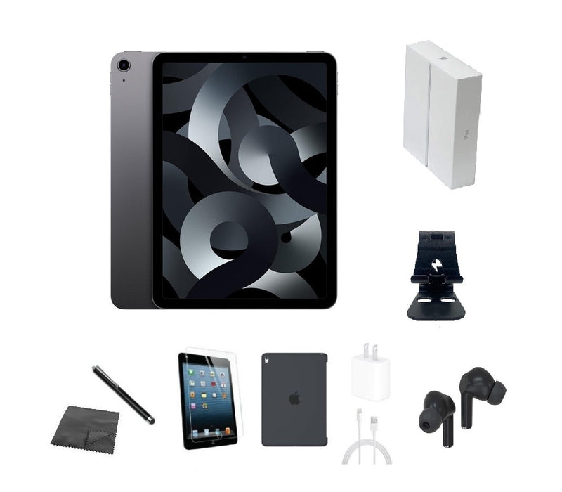Refurbished Apple iPad Air 5 | WiFi | Bundle w/ Case, Box, Bluetooth Earbuds, Tempered Glass, Stylus, Stand, Charger