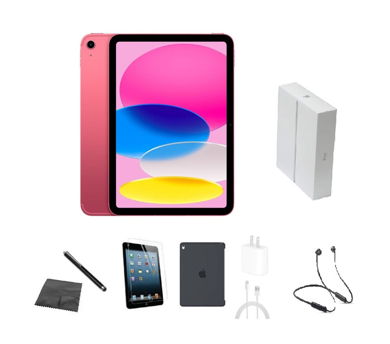 Refurbished Apple iPad 10th Gen | WiFi | Bundle w/ Case, Box, Bluetooth Headset, Tempered Glass, Stylus, Charger