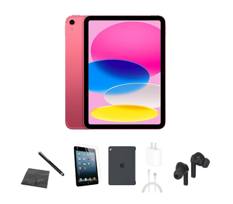Refurbished Apple iPad 10th Gen | WiFi | Bundle w/ Case, Bluetooth Earbuds, Tempered Glass, Stylus, Charger