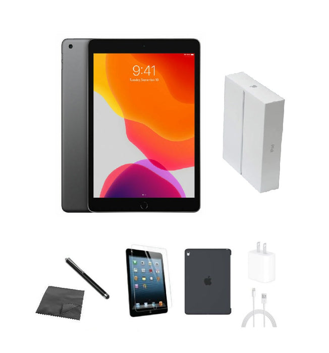 Refurbished Apple iPad 7th Gen | WiFi | Bundle w/ Case, Box, Tempered Glass, Stylus, Charger