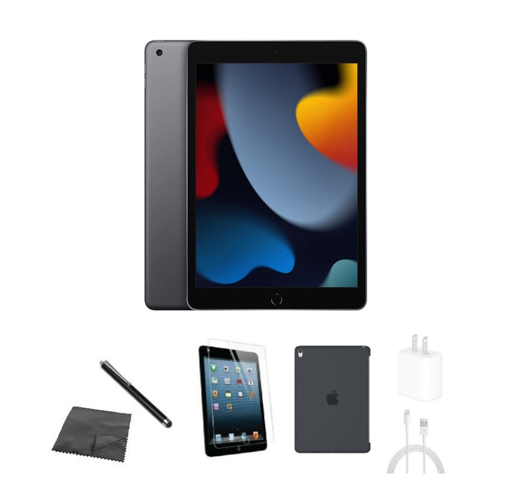 Refurbished Apple iPad 9th Gen | WiFi + Cellular Unlocked | Bundle w/ Case, Tempered Glass, Stylus, Charger
