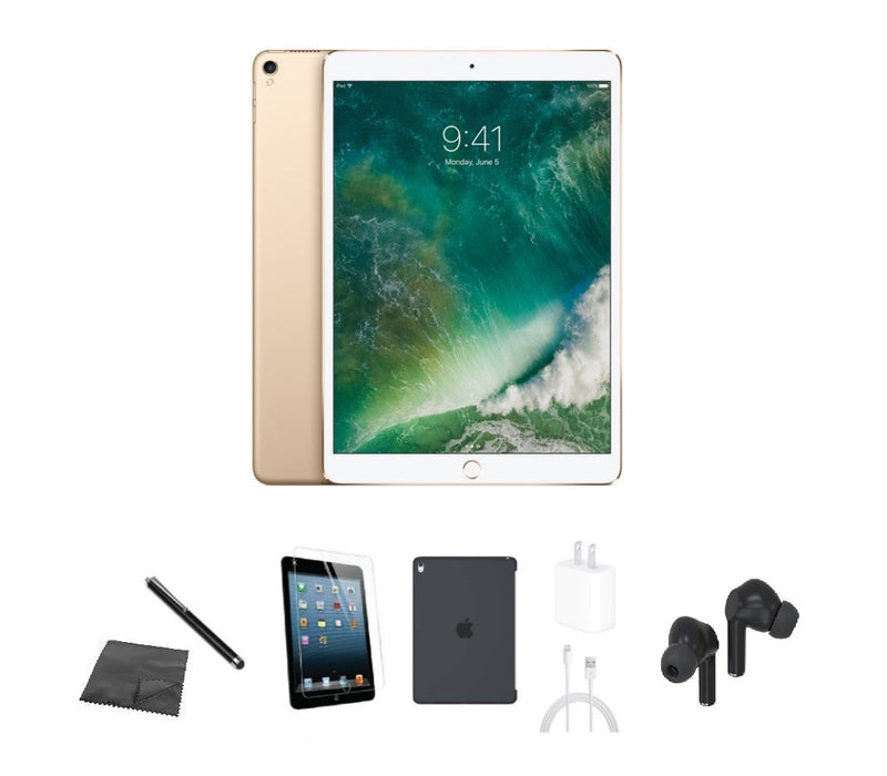 Refurbished Apple iPad Pro 10.5" | WiFi | Bundle w/ Case, Bluetooth Earbuds, Tempered Glass, Stylus, Charger