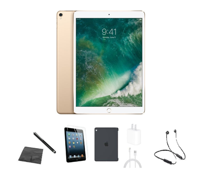 Refurbished Apple iPad Pro 10.5" | WiFi + Cellular Unlocked | Bundle w/ Case, Bluetooth Headset, Tempered Glass, Stylus, Charger